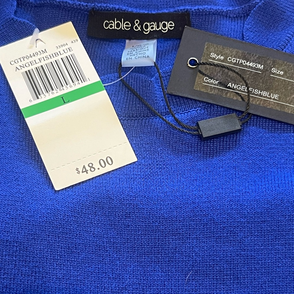 Cable & Gauge Sleeveless Scalloped Neck Stretch Knit Blouse Cobalt Blue Large - Picture 3 of 9